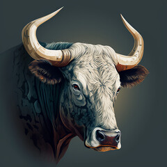 Poster - Ox Bull Horned Big Animal Portrait AI Generative