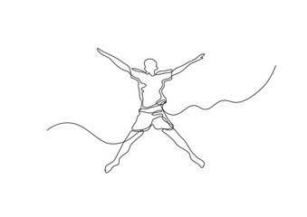 Wall Mural - continuous line drawing happy jumping guy - PNG image with transparent background