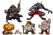 Halloween Fatasy Character Wolf Pirate Pumkin Gnom