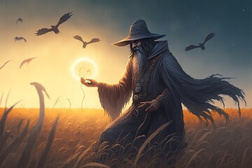 Wall Mural - The Raven sorcerer summons a flock of ravens