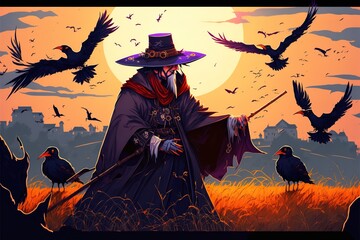 Wall Mural - The Raven sorcerer summons a flock of ravens