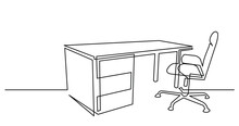 Continuous Line Drawing Of Office Desk And Chair - PNG Image With Transparent Background