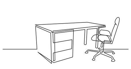 Wall Mural - continuous line drawing of office desk and chair - PNG image with transparent background