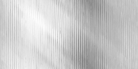 Seamless corrugated ribbed privacy glass transparent overlay refraction texture. Trendy shiny silver, aluminum or chrome foil vaporwave background. Retro cyberpunk abstract pattern 3D rendering.