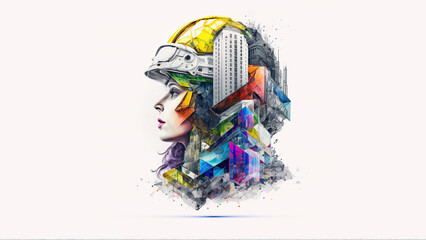 Wall Mural - Future of buildings construction engineering the devotion project with double exposure to civil engineering design. Future modern construction projects. Generative AI