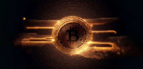 Wall Mural - Gold glittering Bitcoin banner with copy space generative ai digital illustration	
