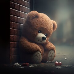 Sad and Lonely Broken Hearted Teddy Bear Image Generative ai