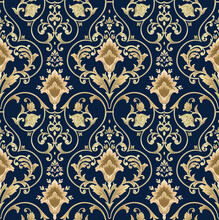 Victorian Floral Swirl. Rococo Vintage Seamless Pattern Illustration. Mughal Design.