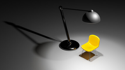 Wall Mural - Yellow chair Located under lamp stand. Minimal idea concept, 3D Render.