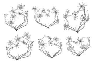 Wall Mural - set of flower arrangements heart. The floral heart. Spring flowers.