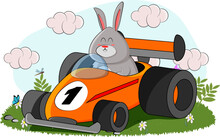 A Cute Bunny Bought An Orange Sports Car And Came To His Forest