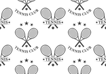 Wall Mural - Tennis seamless pattern with crossed tennis rackets and balls. Sport club logo background or tesxture. Vector illustration.