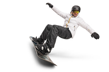 Sticker - Full length shot of a man riding a snowboard downhill