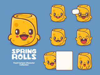 Wall Mural - spring rolls cartoon character dim sum chinese food vector illustration