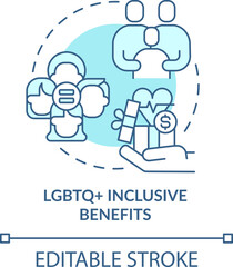 Wall Mural - LGBTQ inclusive benefits turquoise concept icon. Corporate standards abstract idea thin line illustration. Isolated outline drawing. Editable stroke. Arial, Myriad Pro-Bold fonts used