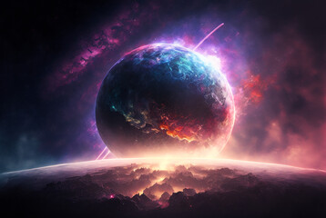 Wall Mural - generative ai illustration of planets and shining stars galaxy in space.