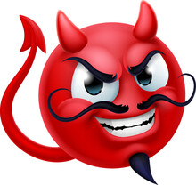 A Red Devil Or Satan Emoji Emoticon Man Face Cartoon Icon Mascot.
