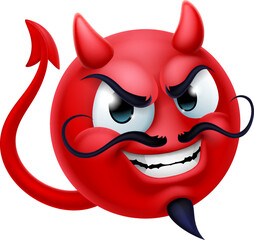 Wall Mural - A red devil or satan emoji emoticon man face cartoon icon mascot.