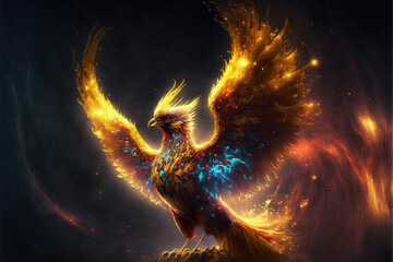 Wall Mural - beautiful phoenix on fire on a black background AI