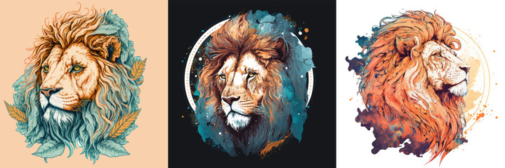 Portrait of a lion. The lion's head is hand-drawn in close-up on an isolated background. Vector illustration