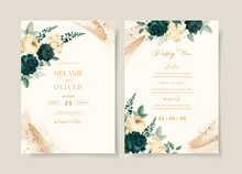 Wedding Invitation Template Set With Emerald Green Floral And Leaves Decoration