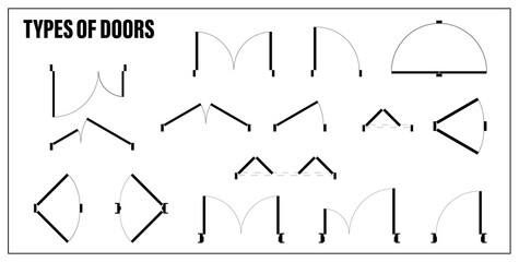 set of doors for floor plan top view. architectural kit of icons for interior project. door for sche