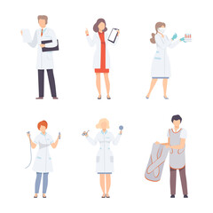 Wall Mural - Hospital medical staff characters set. Otolaryngologist, radiologist, laboratory, assistant cartoon vector illustration