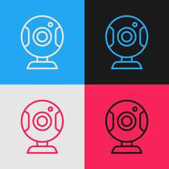 Poster - Pop art line Web camera icon isolated on color background. Chat camera. Webcam icon. Vector