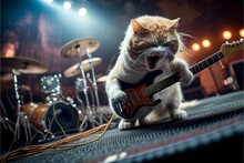 Cats As Rock Stars Playing Guitar At Concert Created With Generative AI Technology