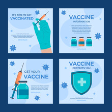 Flat Design Vaccine Theme Social Media Post Collection Set Vector Stock