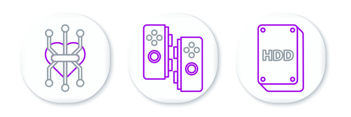 Canvas Print - Set line Hard disk drive HDD, Processor and Gamepad icon. Vector