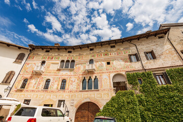 Sticker - Ancient Spilimbergo castle in Gothic-Renaissance style, medieval origins - XV century, main facade with numerous frescoes. Pordenone province, Friuli-Venezia Giulia, Italy, Europe.