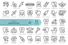 Set Of Conceptual Icons. Vector Icons In Flat Linear Style For Web Sites, Applications And Other Graphic Resources. Set From The Series - Dentistry. Editable Outline Icon.	
