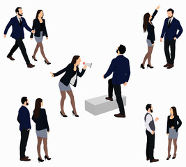 Illustration Set of pair of business man and women in Different pose.