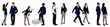 Illustration Set of pair of business man and women in Different pose standing in a row.