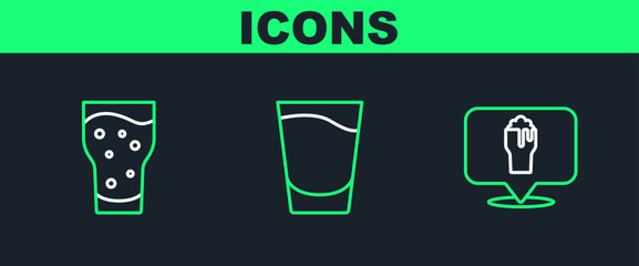 Canvas Print - Set line Alcohol or beer bar location, Glass of and Shot glass icon. Vector