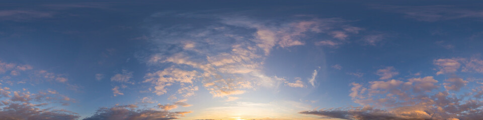 Wall Mural - dramatic sunset sky panorama with cumulus clouds. seamless hdr 360 pano in spherical equirectangular