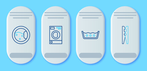 Poster - Set line Washer, Temperature wash, and Clothes pin icon. Vector