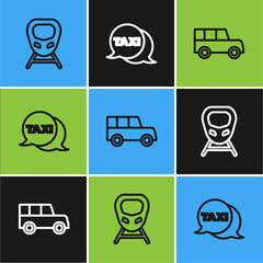 Sticker - Set line High-speed train, Car and Taxi call telephone service icon. Vector