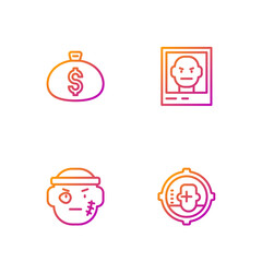 Wall Mural - Set line Headshot, Bandit, Money bag and Wanted poster. Gradient color icons. Vector