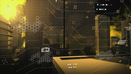 Animation of connections and qr code over snowflakes and media reactions