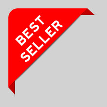 Red Color Of Corner Label Banner With Word Best Seller On Gray Background