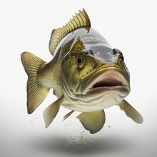 Portrait. Of A Largemouth Bass Fish Isolated On A White Background