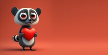 Cute Cartoon Lemur Holding A Heart With Space For Copy