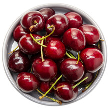 Bowl Of Fresh Red Cherries. Top View
