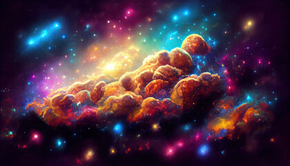 3d art, colorful nebular galaxy stars and clouds as universe wallpaper