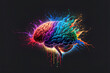 Creativity concept with a brain exploding in colors. Mind blown concept. Generative AI