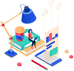 Wall Mural - Freelance worker - modern colorful isometric illustration