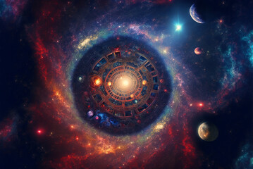 Wall Mural - generative ai black hole over star field in outer space.