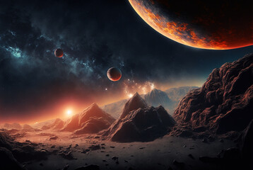 Wall Mural - generative ai illustration of planets and shining stars galaxy in space.
